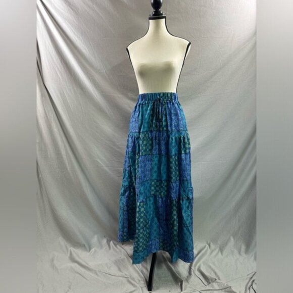 Boho Patchwork Print Maxi Skirt Blue - Picture 8 of 10